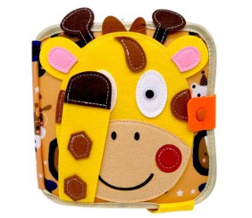 Мʼяка книжка-бізіборд "Жирафчик", пальчикові ігри, шнурівка, сортер за кольорами