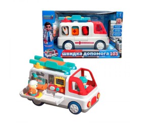 Музична машинка ОЗВУЧУВАННЯ УКРАЇНСЬКОЮ МОВОЮ, "Швидка допомога", пісні, цікаві факти, віршики, підсвічування, сирена, 2 фігурки: пацієнт та лікар, 2 режими гучності, рухомі елементи, в коробці
