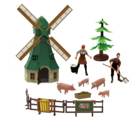 Ферма 58 елементів, трактор на батарейках, звуки, підсвічування, ігрові фігурки, вітряк, будинок, в коробці